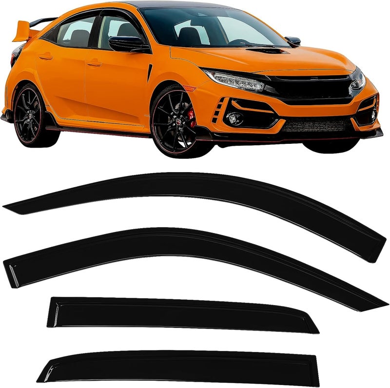 Optimal Co 2016-2021 Tape-On Rain Guards for Honda Civic Hatchback Side Window Visor Deflectors 10th Gen HB Type-R EX EX-L LX Sport Touring 3D Wavy JDM Style Vent Shades - Image 1